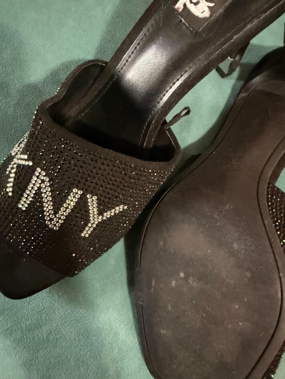 Dkny Black Crystal 'NY' Slide Mules